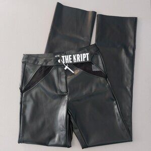 Dolls Kill Black Faux Leather Mesh Hip Cutout Pants Small NWT Slim Fit THE KRIPT